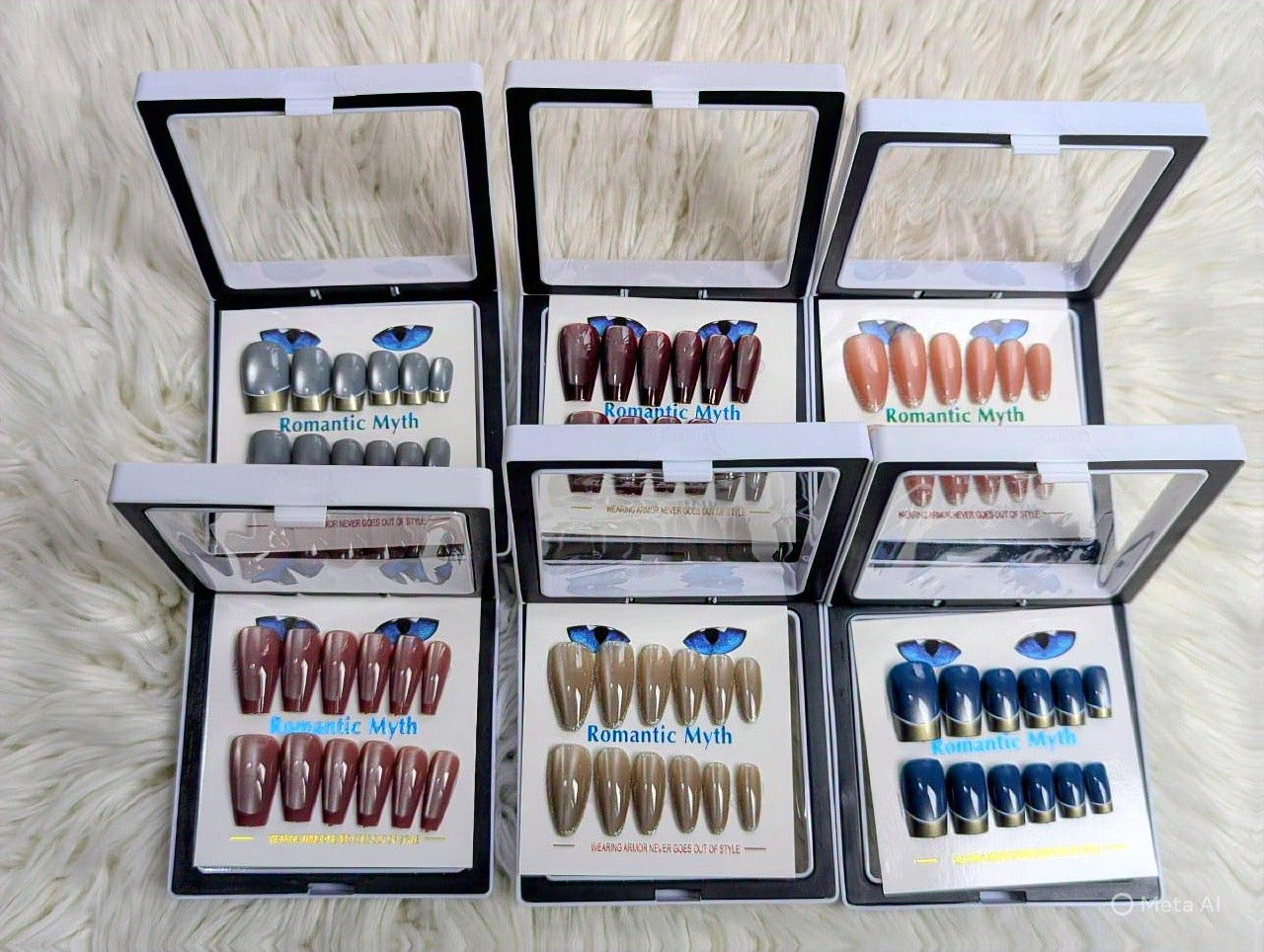 *Reusable 6 Random Design French Cat Eye Nails*