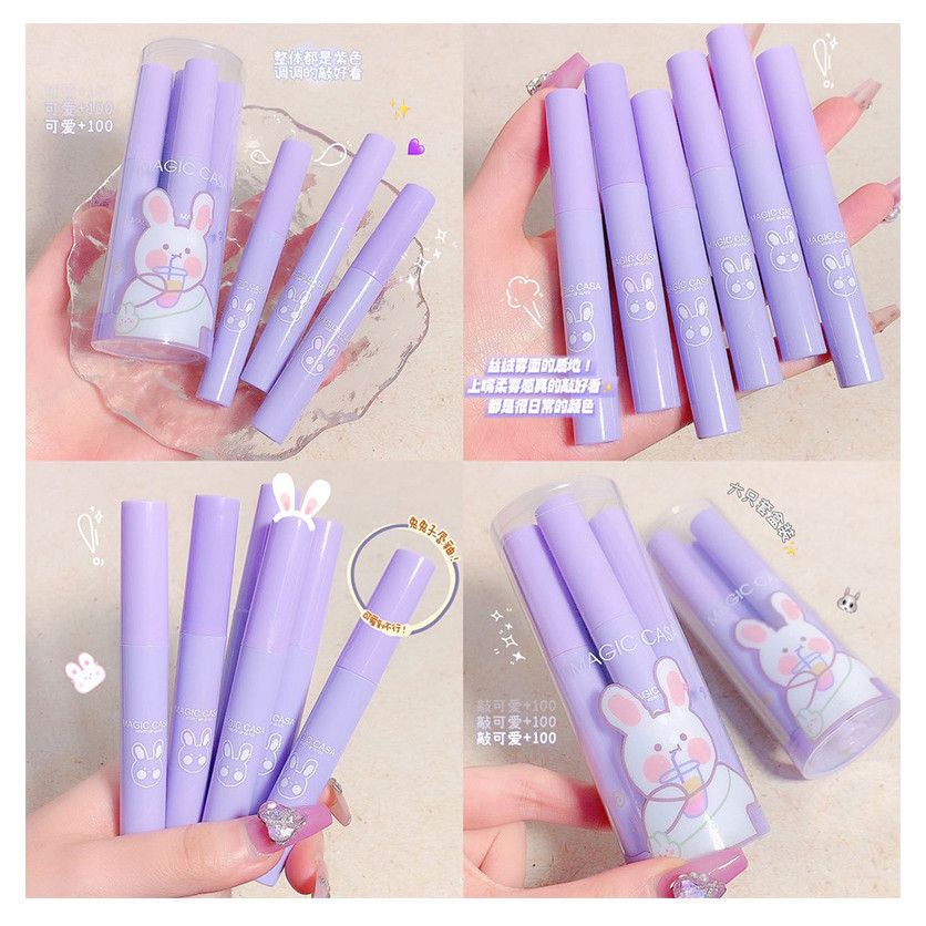 5pcs Matte Velvet Lip Gloss Set Waterproof Non-fading Lipstick Moisturizing Lip Glaze Soft Base Lip Tint Female Makeup
