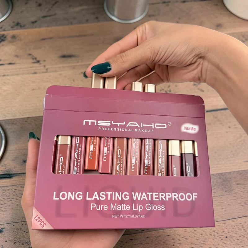 12 Pc Matte Lip Gloss Set – Waterproof & Long Lasting | Lush by Isra