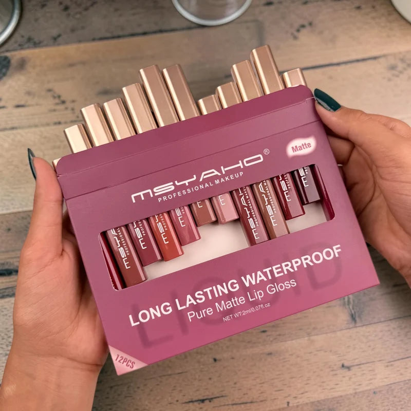 12 Pc Matte Lip Gloss Set – Waterproof & Long Lasting | Lush by Isra