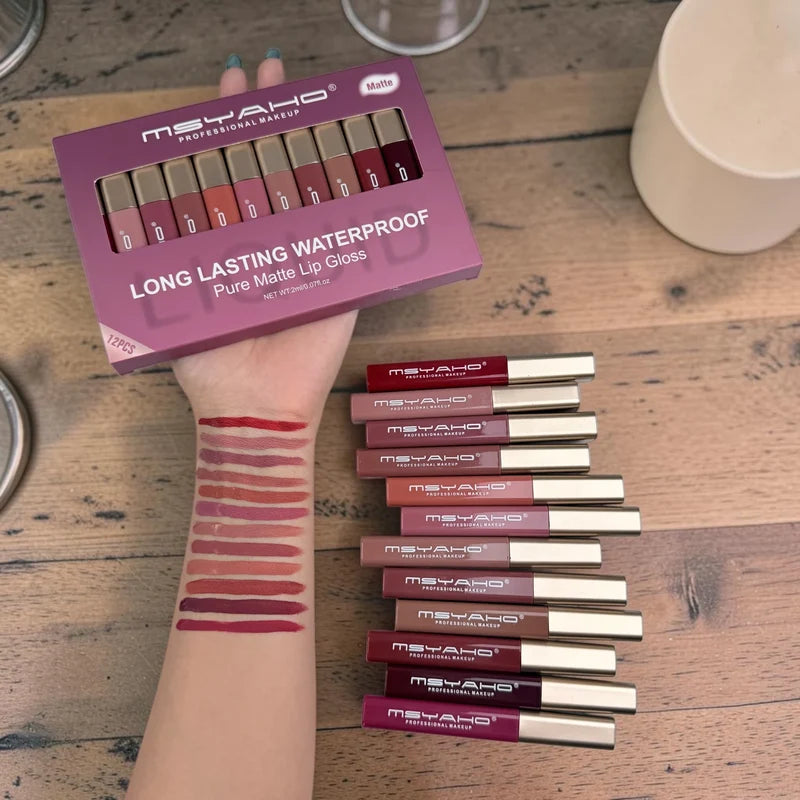 12 Pc Matte Lip Gloss Set – Waterproof & Long Lasting | Lush by Isra